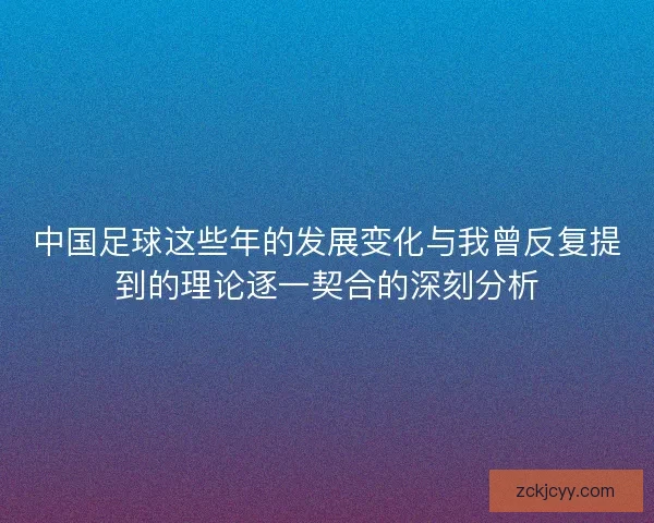 中国足球这些年的发展变化与我曾反复提到的理论逐一契合的深刻分析
